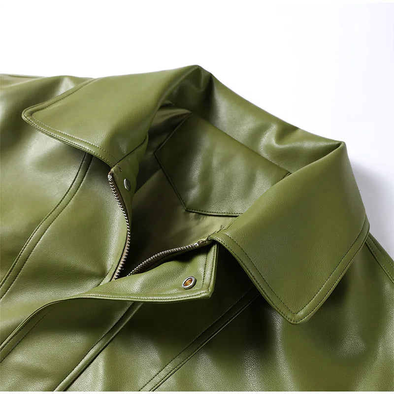 Veste Femme en Cuir Marron avec Ceinture - Style Motard Automne