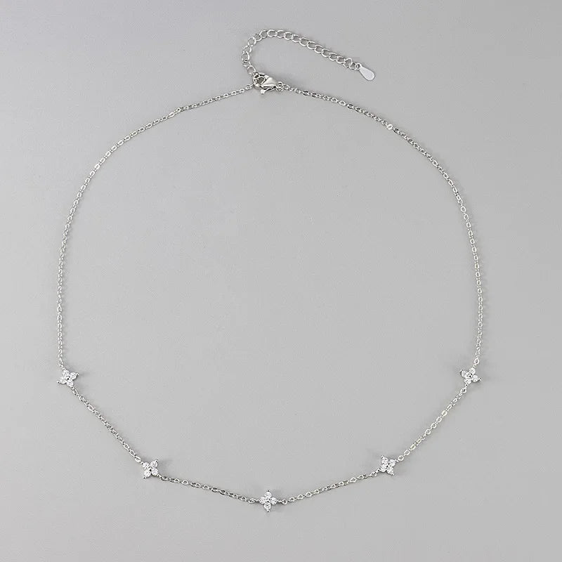Colliers en acier inoxydable et Zircon pour femmes, plaqué or 18 carats, chaîne à quatre feuilles d'herbe, bijoux de luxe, cadeau, nouvelle collection