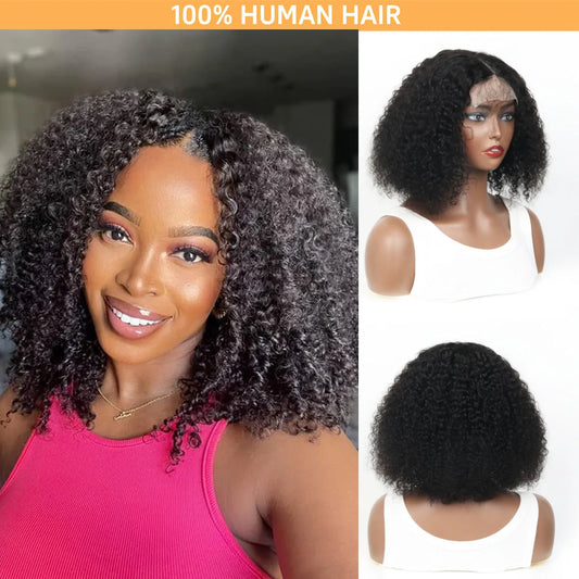 100% brésilien Afro crépus bouclés 5x 5/6x6 dentelle fermeture avant perruque courte Bob Frontal perruques bouclés vague cheveux humains courte Bob perruque