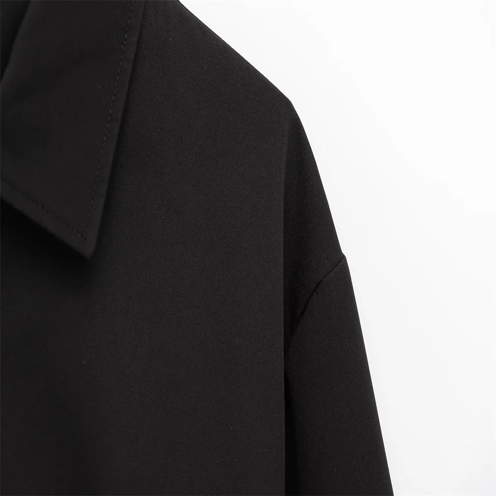 Veste Courte Femme Noire avec Col - Blouson Fermeture Éclair