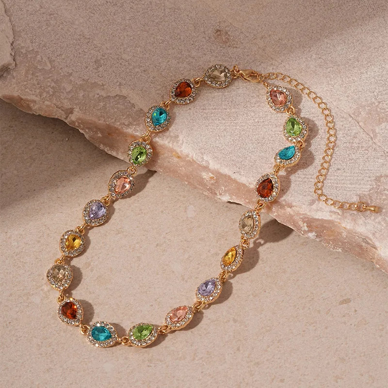 Rotterdam Kly-Collier Ras du Cou avec Strass Colorés, Géométrique, Rond, Carré, Clip, Bijoux de Mariage pour Femme Patiente