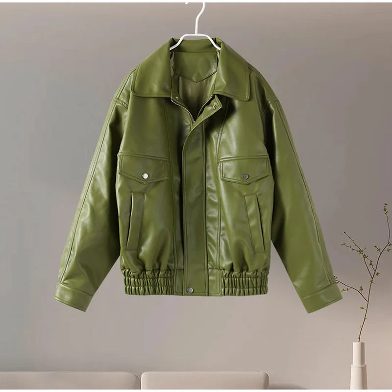 Veste Femme en Cuir Marron avec Ceinture - Style Motard Automne