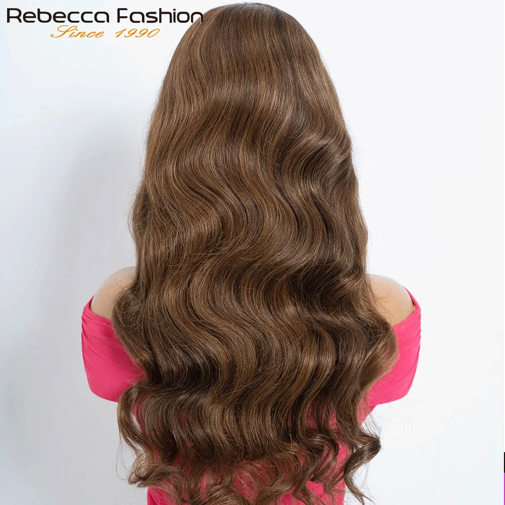 Perruque brésilienne de cheveux humains de vague de corps de densité 180% avec la frange porter pour aller perruques de cheveux humains brun naturel pour les femmes perruque profonde lâche - Lencensa 