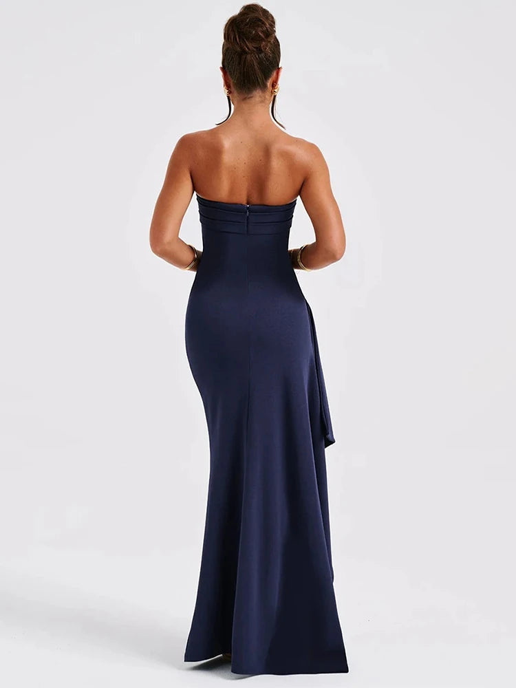 Mozision-Robe longue dos nu sans bretelles pour femme, robe maxi à fente haute, mode féminine, épaules dénudées, boîte de nuit, fête, élégante