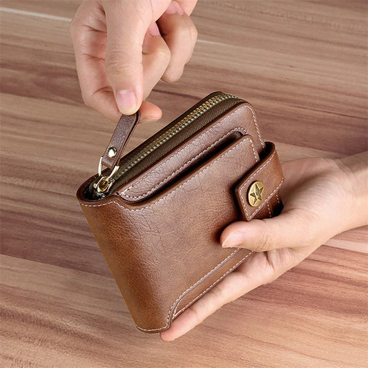 Portefeuille Vintage en cuir PU pour hommes, court, à loquet, fermeture éclair, pochette, couleur unie, haute qualité, Durable, pratique