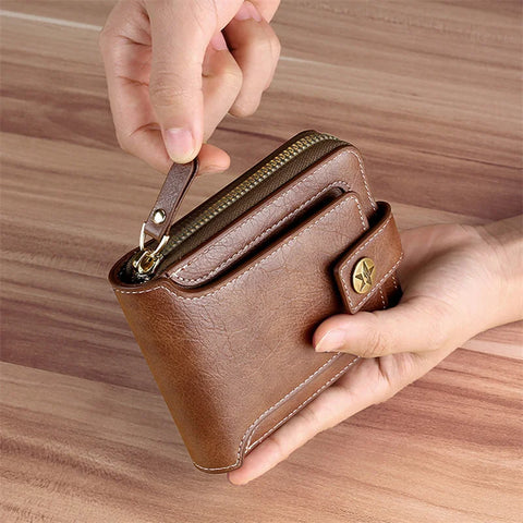 Portefeuille Vintage en cuir PU pour hommes, court, à loquet, fermeture éclair, pochette, couleur unie, haute qualité, Durable, pratique