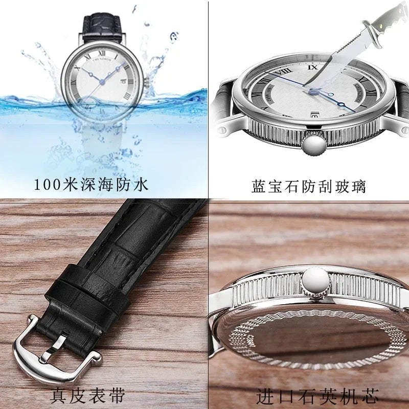 Montre à quartz ultra-plate pour hommes, mouvement d'anticorps contractés, 38mm, acier inoxydable importé du 10/2019 sur