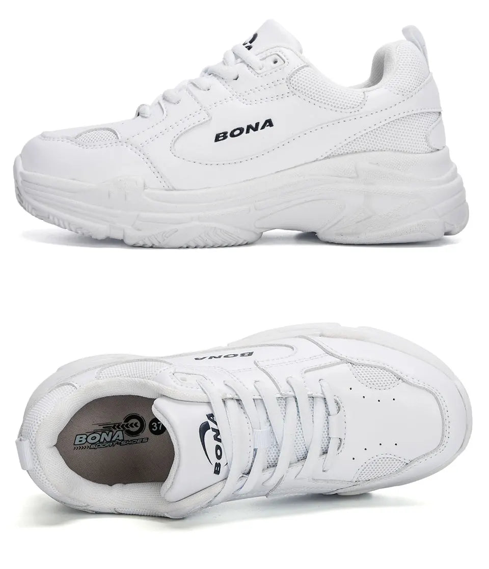 Baskets Femme Blanches Plateforme - Chaussures Plates Décontractées