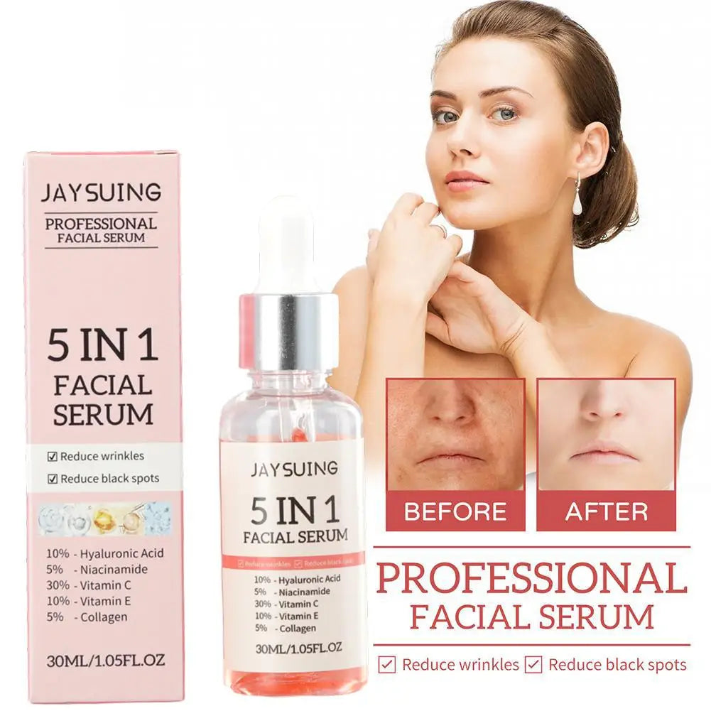 Sérum visage 5 en 1, hydratant, blanchissant, anti-déformable, anti-âge, vitamine C et acide hyaluronique pour réduire les pores, 30ml