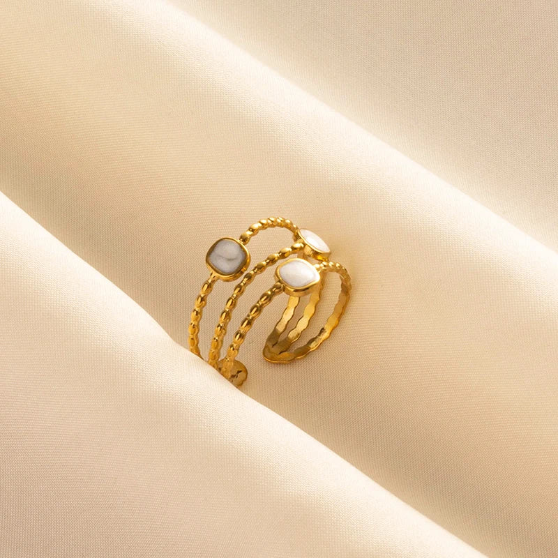 Bague en Acier Inoxydable Plaqué Or group pour Femme et Homme, Bijoux d'Anniversaire, Huile de Goutte à Goutte Blanche, Étoile, Cœur, Œil, Ouvert, Réglable, Vintage