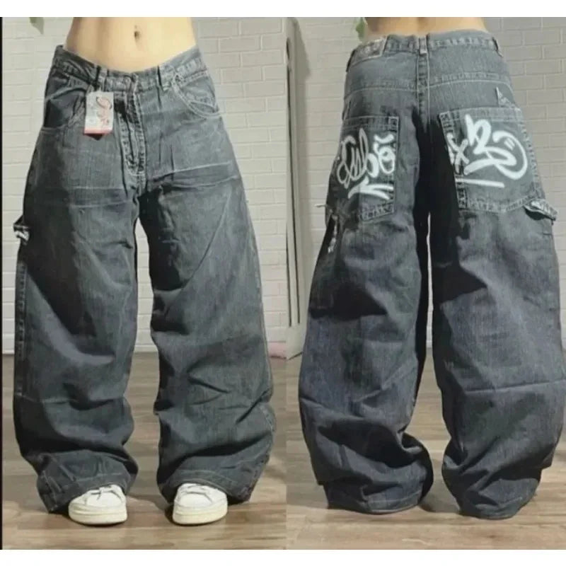 Y2K américain nouveau modèle broderie Baggy jean hommes haute rue Vintage Hip Hop mode décontracté Joker Couple pantalon à jambes larges