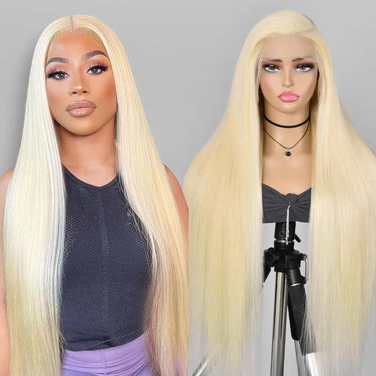 Perruque Lace Frontal Wig 100% naturelle brésilienne, cheveux lisses, blond 613, 13x4, 13x6, HD, transparente, pre-plucked, pour femmes