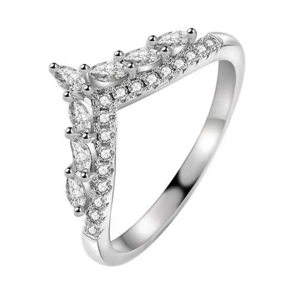 Bague Fiançailles V Or Blanc 18K - Marquise Zircone Empilable