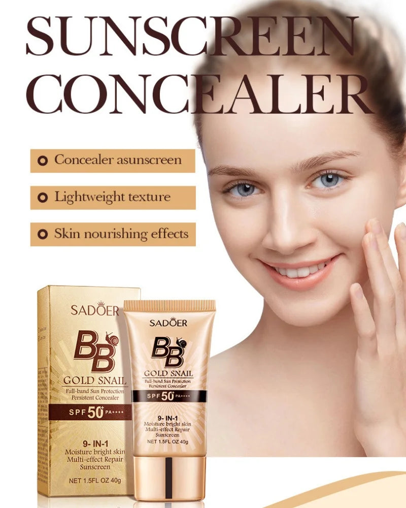 SADOER Gold Snail crème solaire BB fond de teint correcteur crème d'isolation hydratante SPF50 + PA +++ 40g