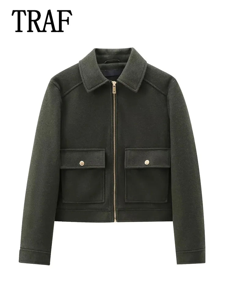 Veste à fermeture éclair pour femme, manteau d'hiver à manches longues avec poches, manteau court de rue élégant pour femme, nouvelle collection - Lencensa 