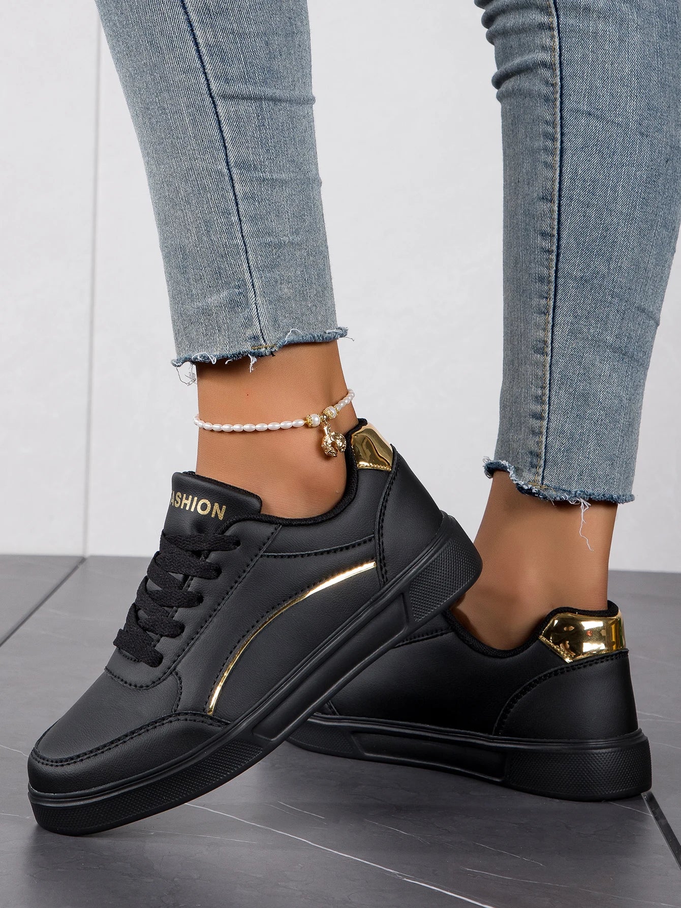 Espadrilles Femme Plateforme - Baskets Décontractées en Cuir
