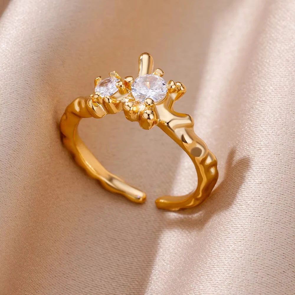 Bagues géométriques en acier inoxydable et Zircon pour femmes, bijoux de luxe, mauvais œil, couleur or, réglables, tendance, cadeau esthétique de mariage