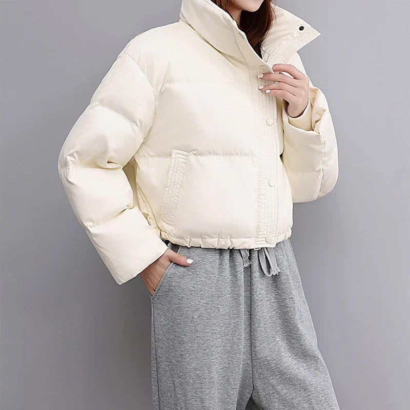 Veste Femme Matelassée Col Montant - Manteau Court Automne Hiver