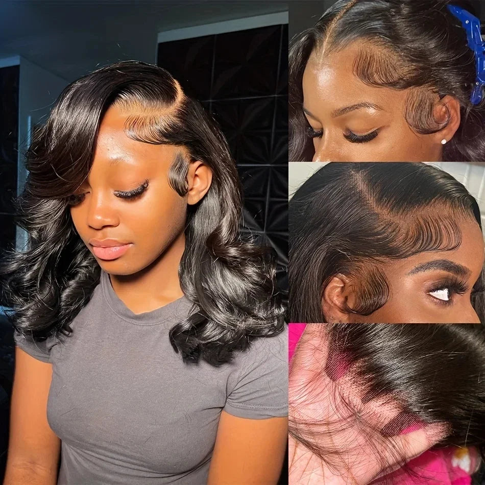 Perruque Bob Lace Front Wig Body Wave Naturelle, Cheveux Courts, 13x4, Transparent, En Solde, Pour Femme