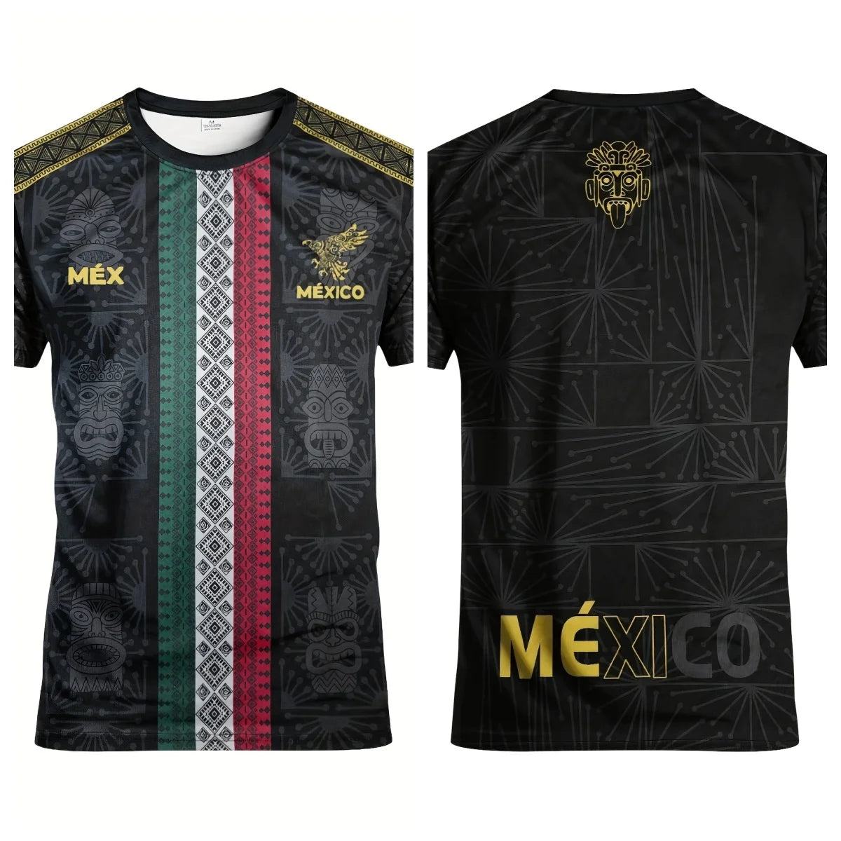 Maillot Mexique Homme - Jersey Respirant Motifs Aztèques Col Rond - Lencensa 