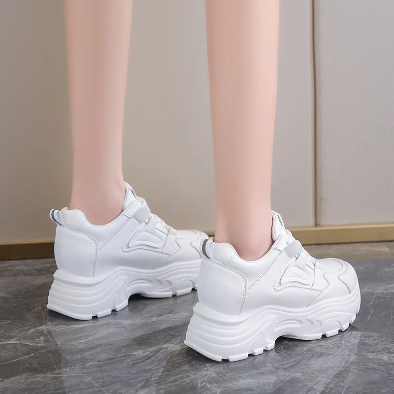 Baskets Femme Plateforme Blanches - Chaussures Sport à Lacets