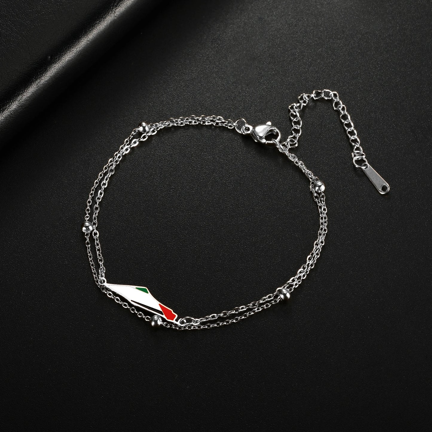 COOLTIME Bracelet à breloques pour femme avec carte de la Palestine en acier inoxydable réglable à double couche pour homme et femme, bijoux en gros