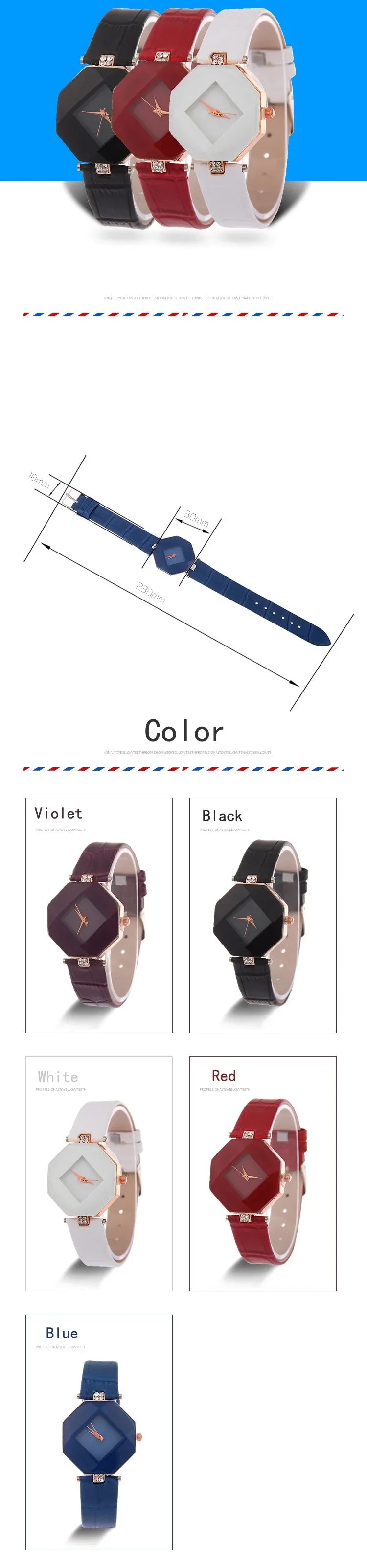 Créatif Design décontracté femmes Montre bracelet en cuir bleu Montre multicolore analogique Quartz montres dames Reloj Mujer Montre Femme