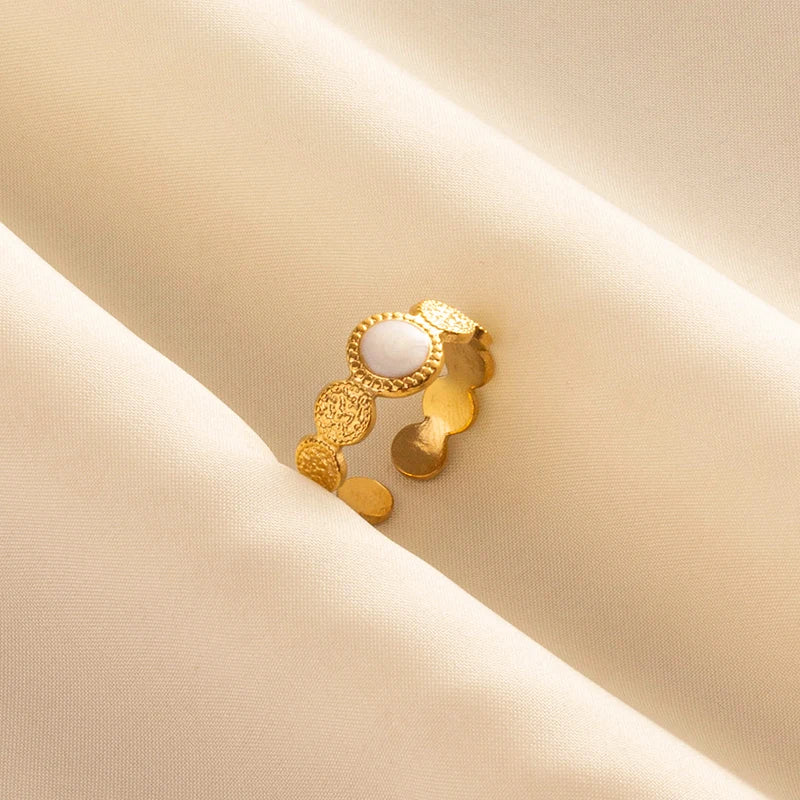 Bague en Acier Inoxydable Plaqué Or group pour Femme et Homme, Bijoux d'Anniversaire, Huile de Goutte à Goutte Blanche, Étoile, Cœur, Œil, Ouvert, Réglable, Vintage