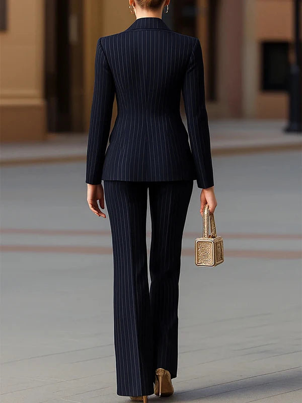 Modigirl formel 2 pièces Blazer pantalon costumes pour dames 2025 automne hiver mode tenue de bureau femmes rayé veste ensembles tenue - Lencensa 