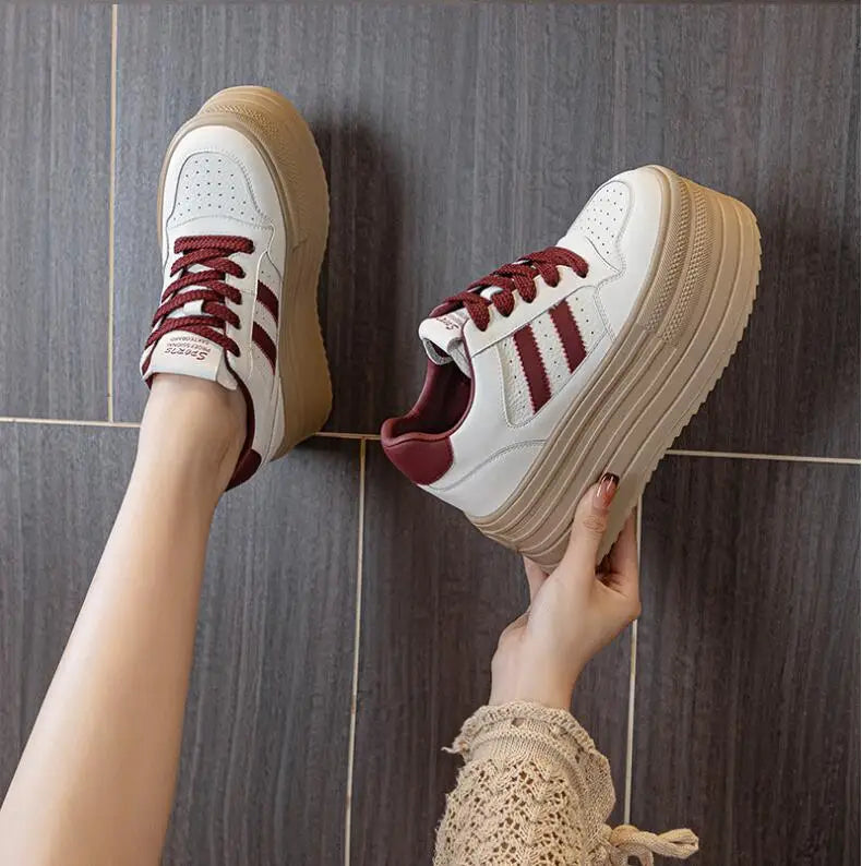 Lencensa - Baskets Compensées Femme Premium | Chaussures Cuir Véritable 10cm de Qualité Supérieure