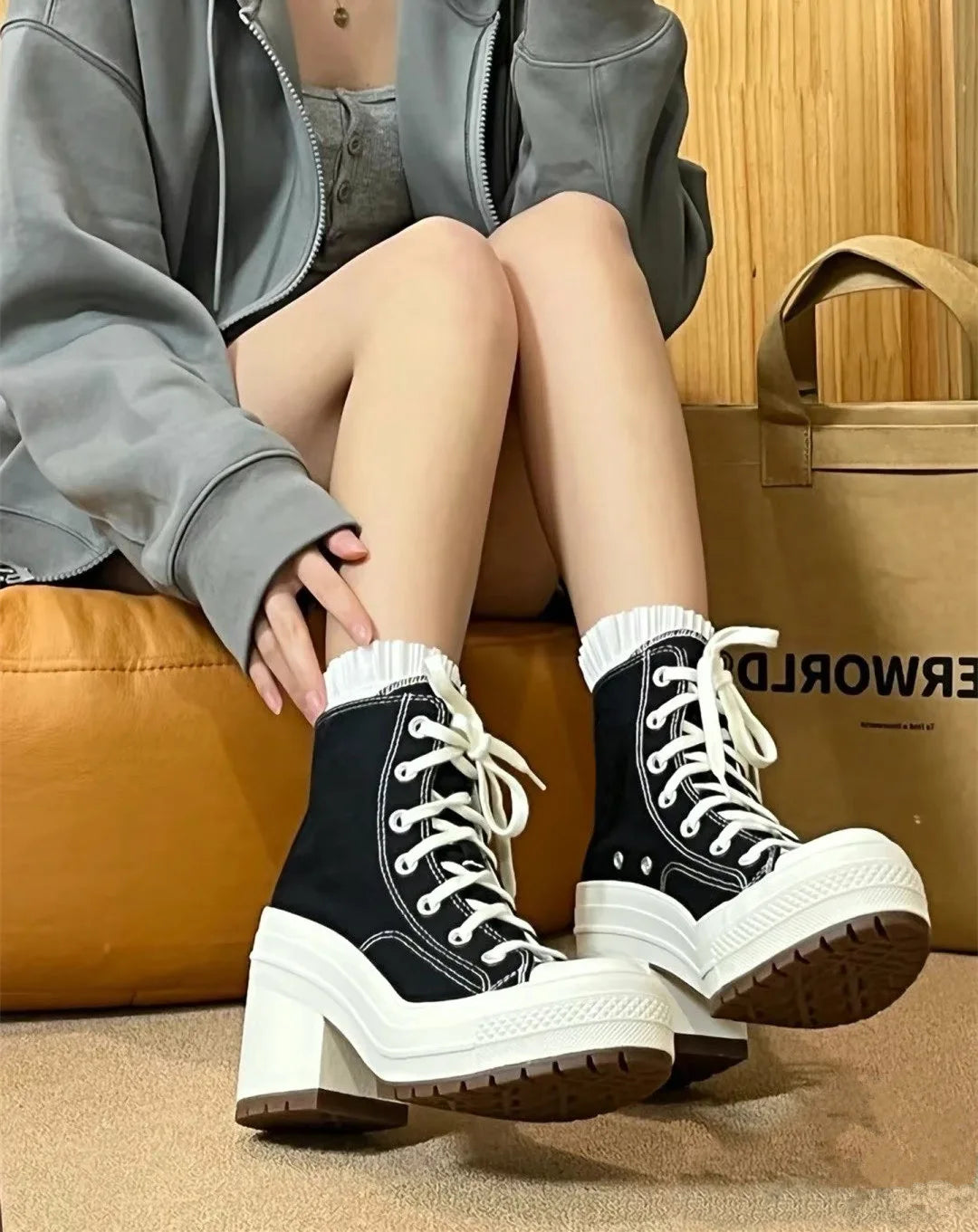 Lencensa - Baskets Plateforme Femme Premium | Sneakers Toile Haute de Qualité Supérieure
