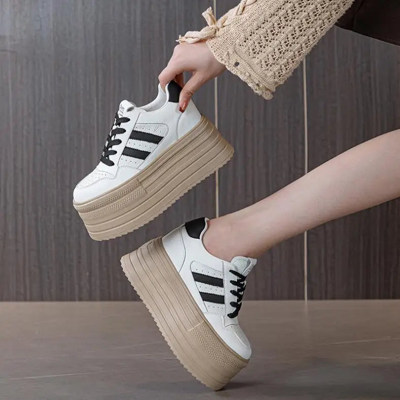 Lencensa - Baskets Compensées Femme Premium | Chaussures Cuir Véritable 10cm de Qualité Supérieure