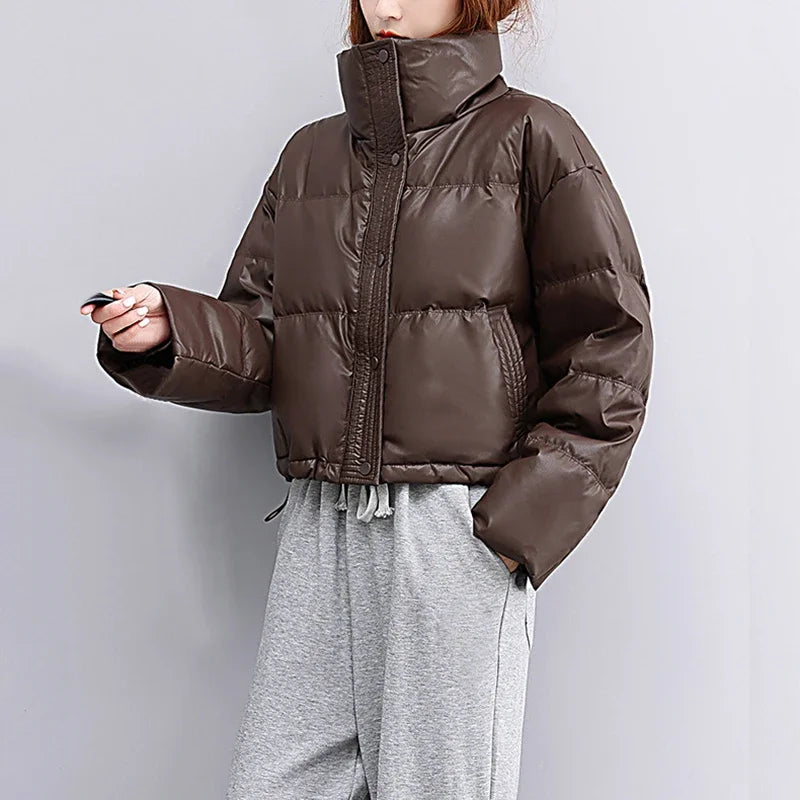 Veste Femme Matelassée Col Montant - Manteau Court Automne Hiver