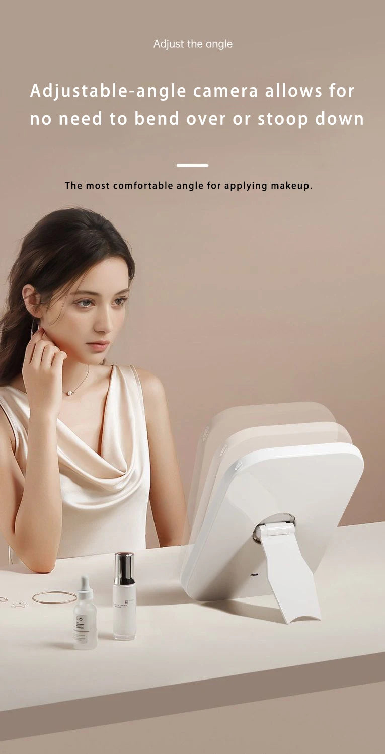 Miroir de maquillage portable, lumière de couleur réglable, lumière de maquillage, lampe de miroir sans fil, lampe de remplissage, Rotation rechargeable - Lencensa 