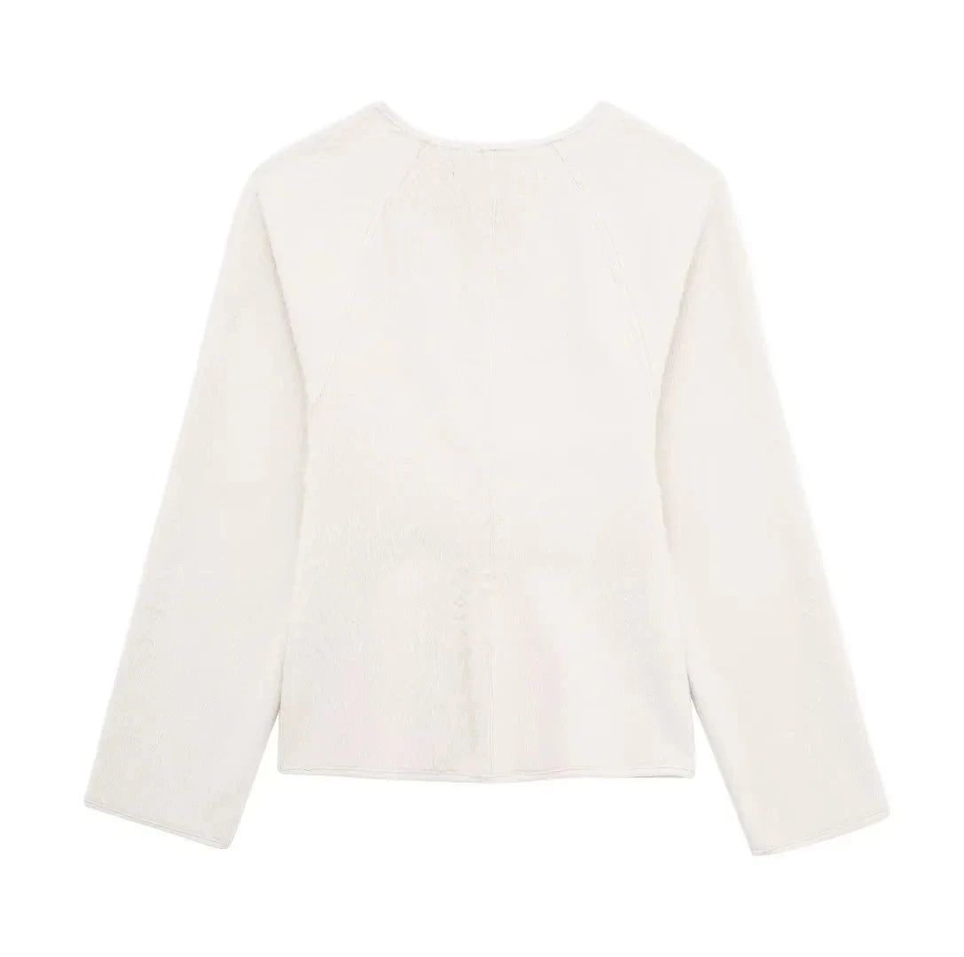 Manteau Lencensa - TRAFZA Rétro Cuir Boucle Laine Col V Beige Femme - Lencensa 