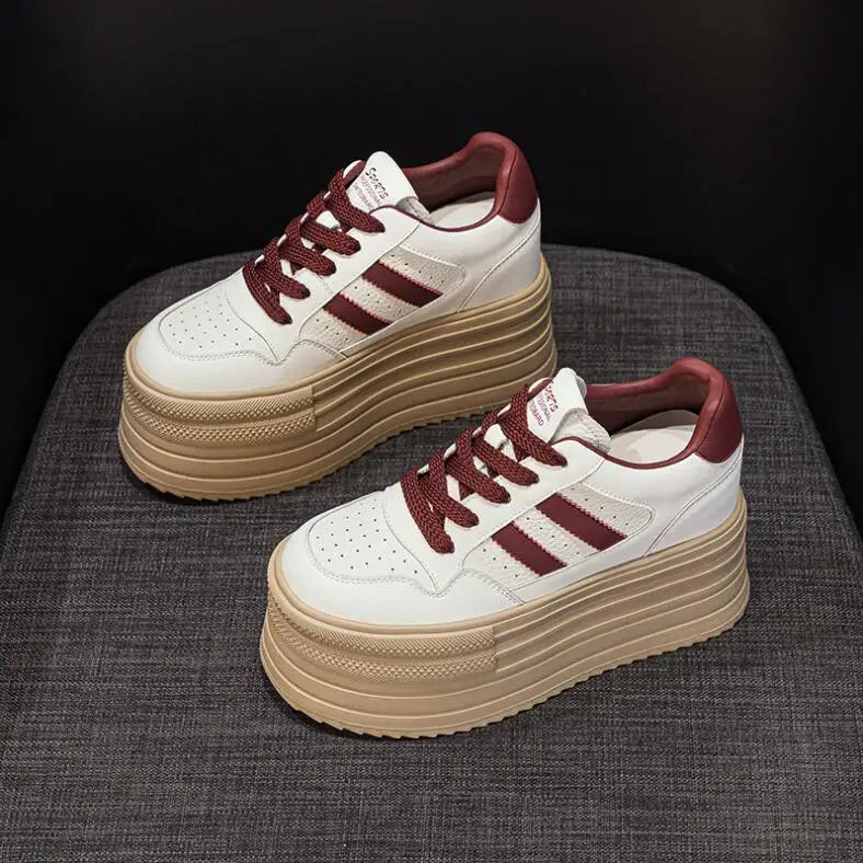 Lencensa - Baskets Compensées Femme Premium | Chaussures Cuir Véritable 10cm de Qualité Supérieure