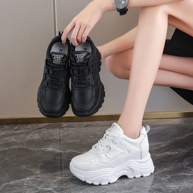 Baskets Femme Plateforme Blanches - Chaussures Sport à Lacets