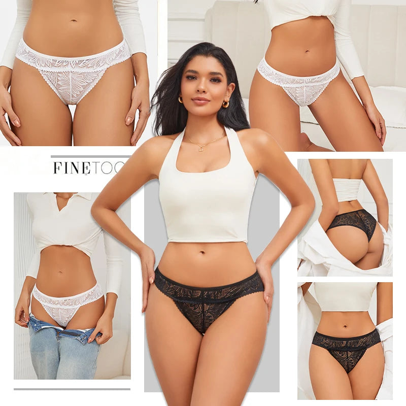 Lot 3 Culottes Femme Dentelle - Taille Basse Perspective - Lencensa 