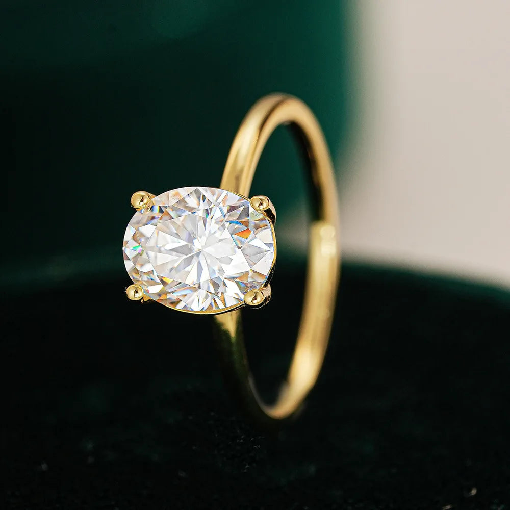 Bague Ovale Or 18K Moissanite 2ct - Sertissage 4 Griffes Premium