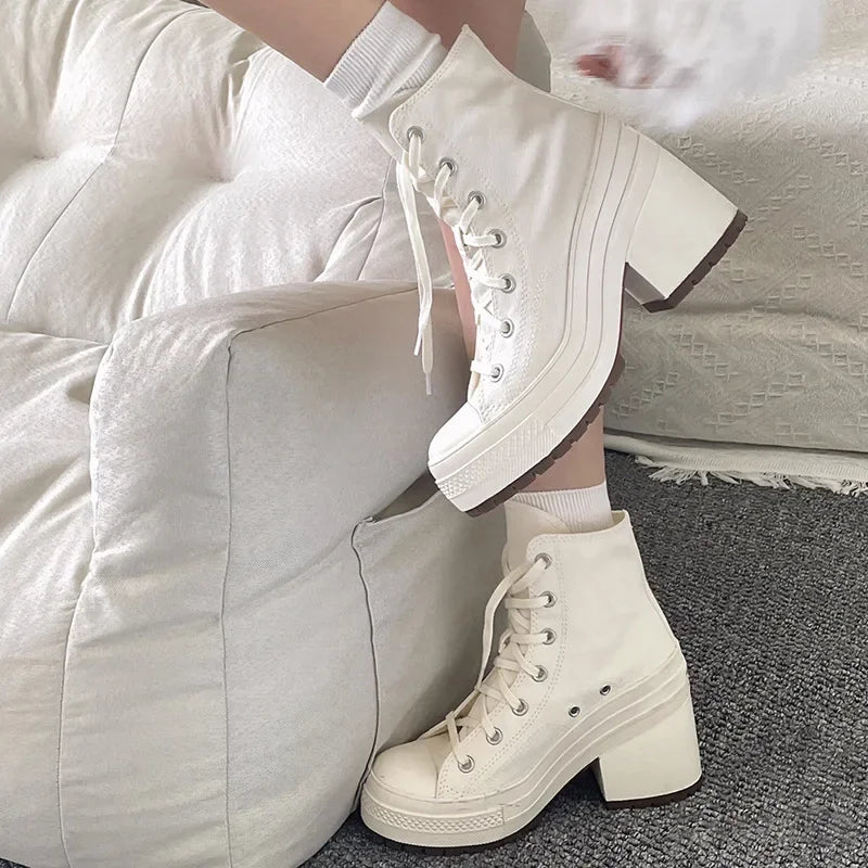 Lencensa - Baskets Plateforme Femme Premium | Sneakers Toile Haute de Qualité Supérieure