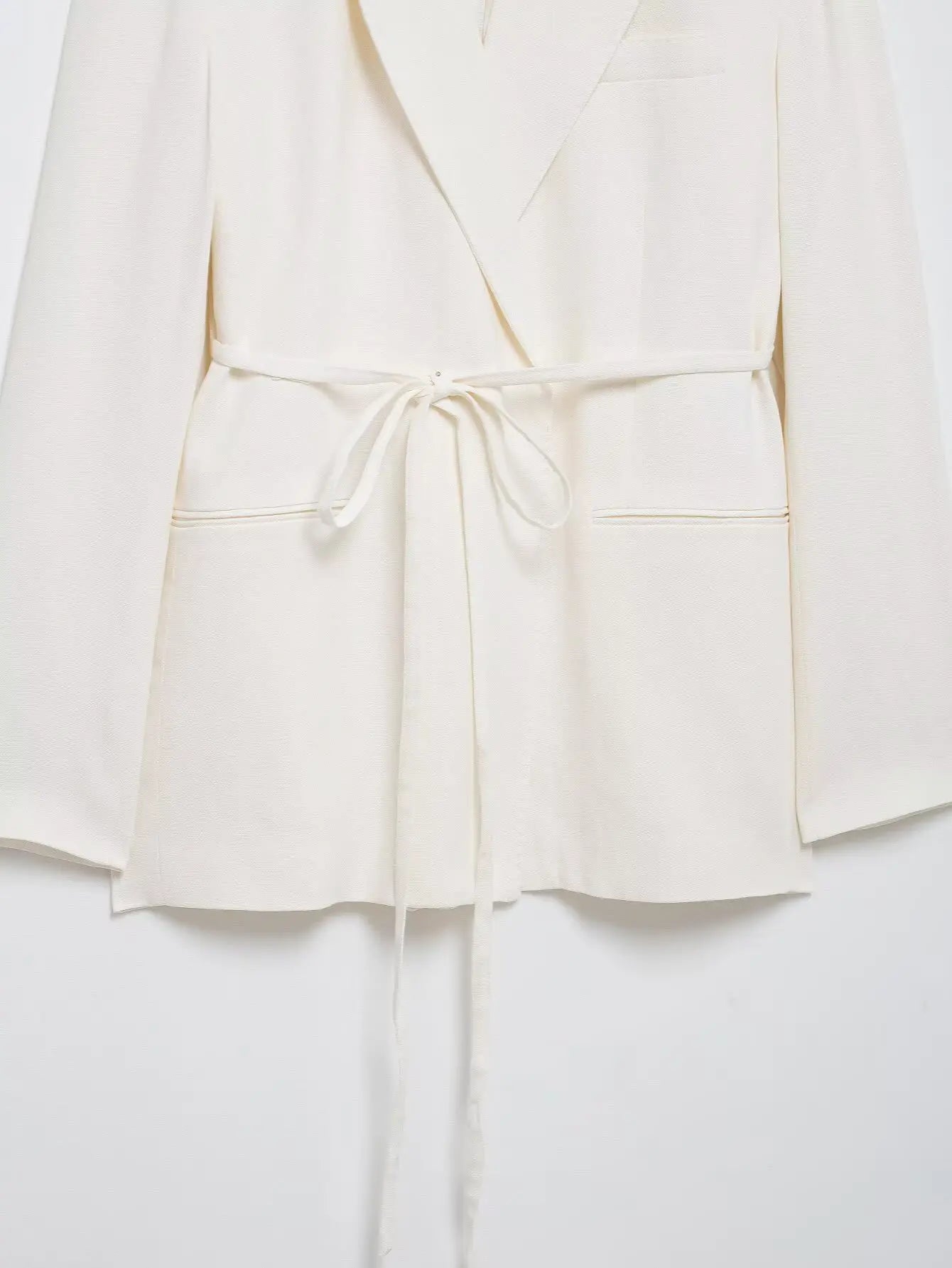 HH – costumes pour femmes, col rabattu blanc, manches longues, blazer à lacets + pantalon Long taille haute avec fermeture éclair, ensembles de mode printemps - Lencensa 