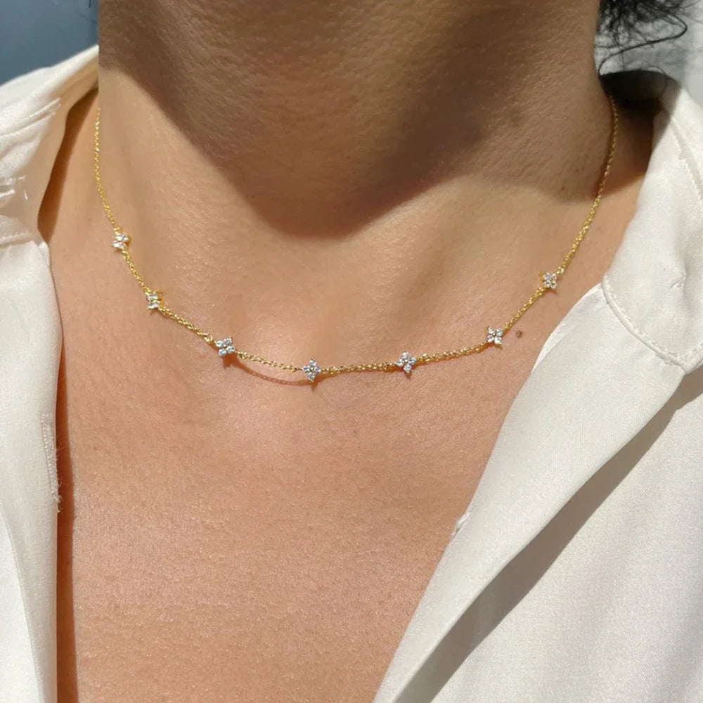 Colliers en acier inoxydable et Zircon pour femmes, plaqué or 18 carats, chaîne à quatre feuilles d'herbe, bijoux de luxe, cadeau, nouvelle collection