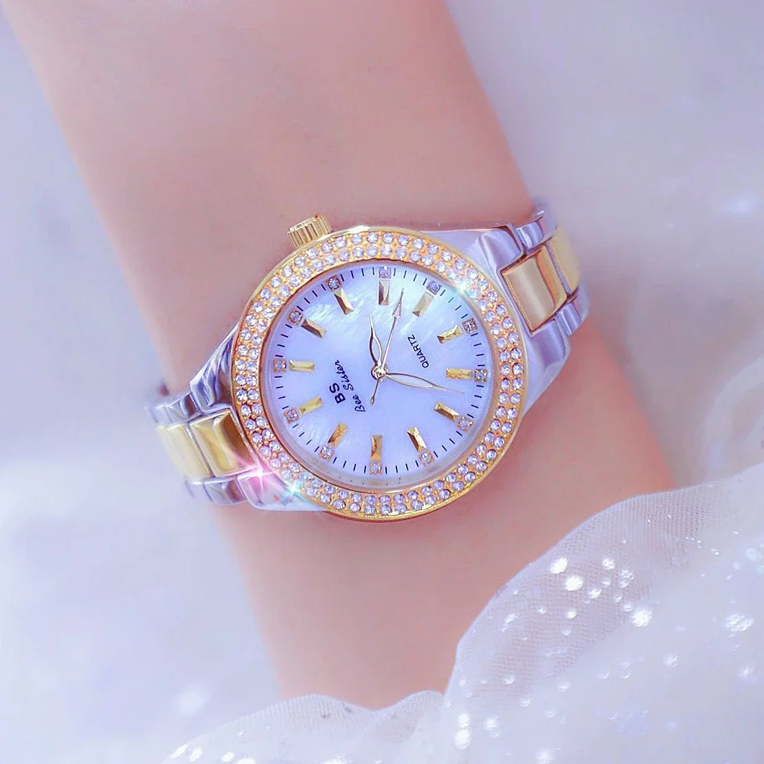 Mode dames montres robe or Montre femmes cristal diamant montres en acier inoxydable argent horloge femmes Montre Femme
