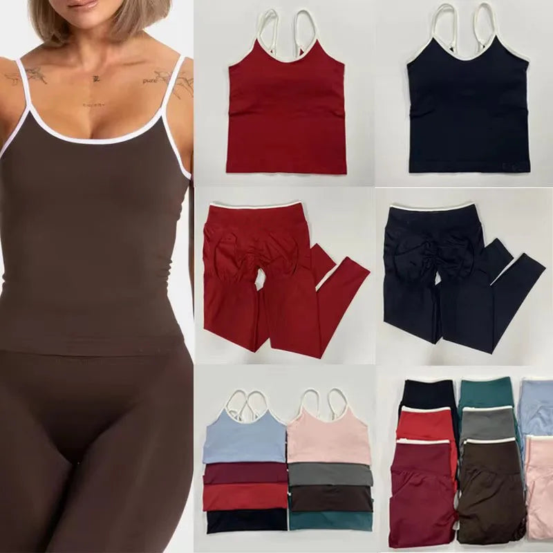 Ensemble Yoga Femme Seamless - Legging + Brassière Anti-Choc Bretelles Croisées - Lencensa 
