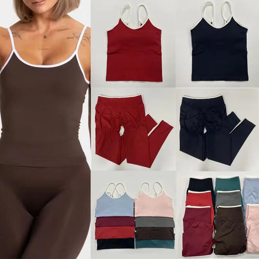 Ensemble Yoga Femme Seamless - Legging + Brassière Anti-Choc Bretelles Croisées - Lencensa 