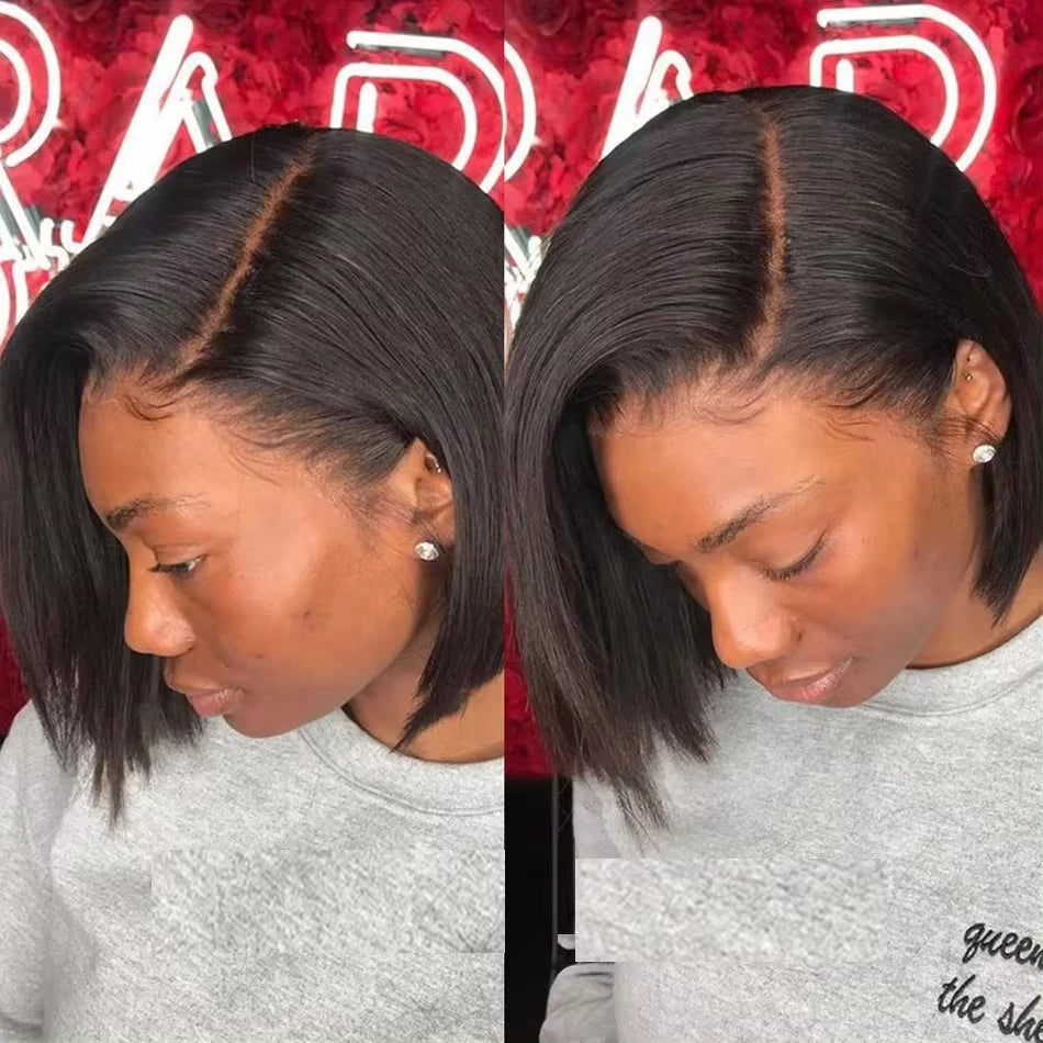 Perruque Bob brésilienne courte 13x4 dentelle frontale perruque de cheveux humains pour les femmes perruques Bob transparentes 200% densité droite Bob perruques 14 16 pouces