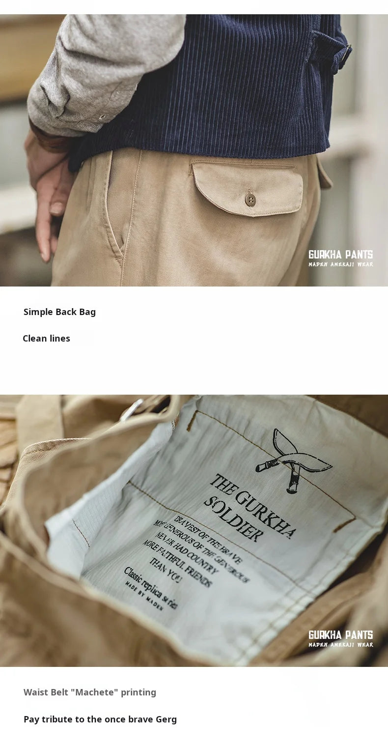 Pantalon Gurkha Homme MADEN - Cargo Vintage Coton Taille Haute Kaki - Lencensa 