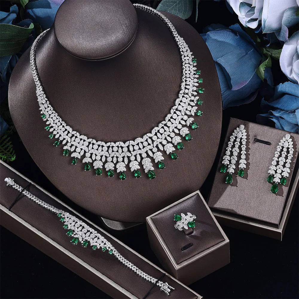 Ensemble de bijoux de mariée de luxe avec zircon cubique contre-indiqué, 4 pièces, vente chaude, Dubaï, 2024