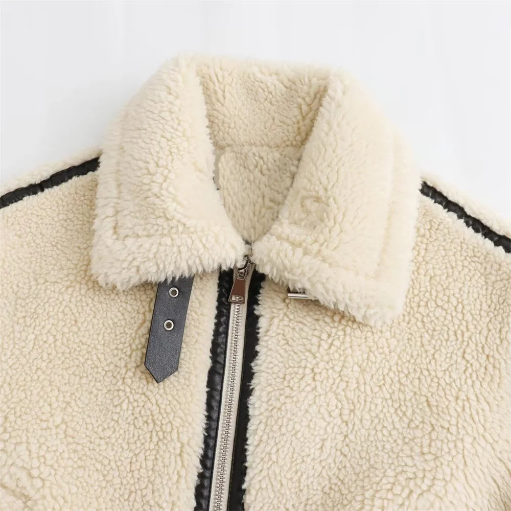 Veste Moto Femme avec Fourrure Artificielle - Manteau Style Européen Automne 2024