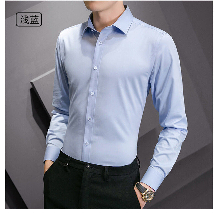 Chemise d'affaires à manches longues pour hommes, grande taille, couleur unie, mode classique, basique, décontractée, Slim, blanche, vêtements de marque, nouvelle collection - Lencensa 